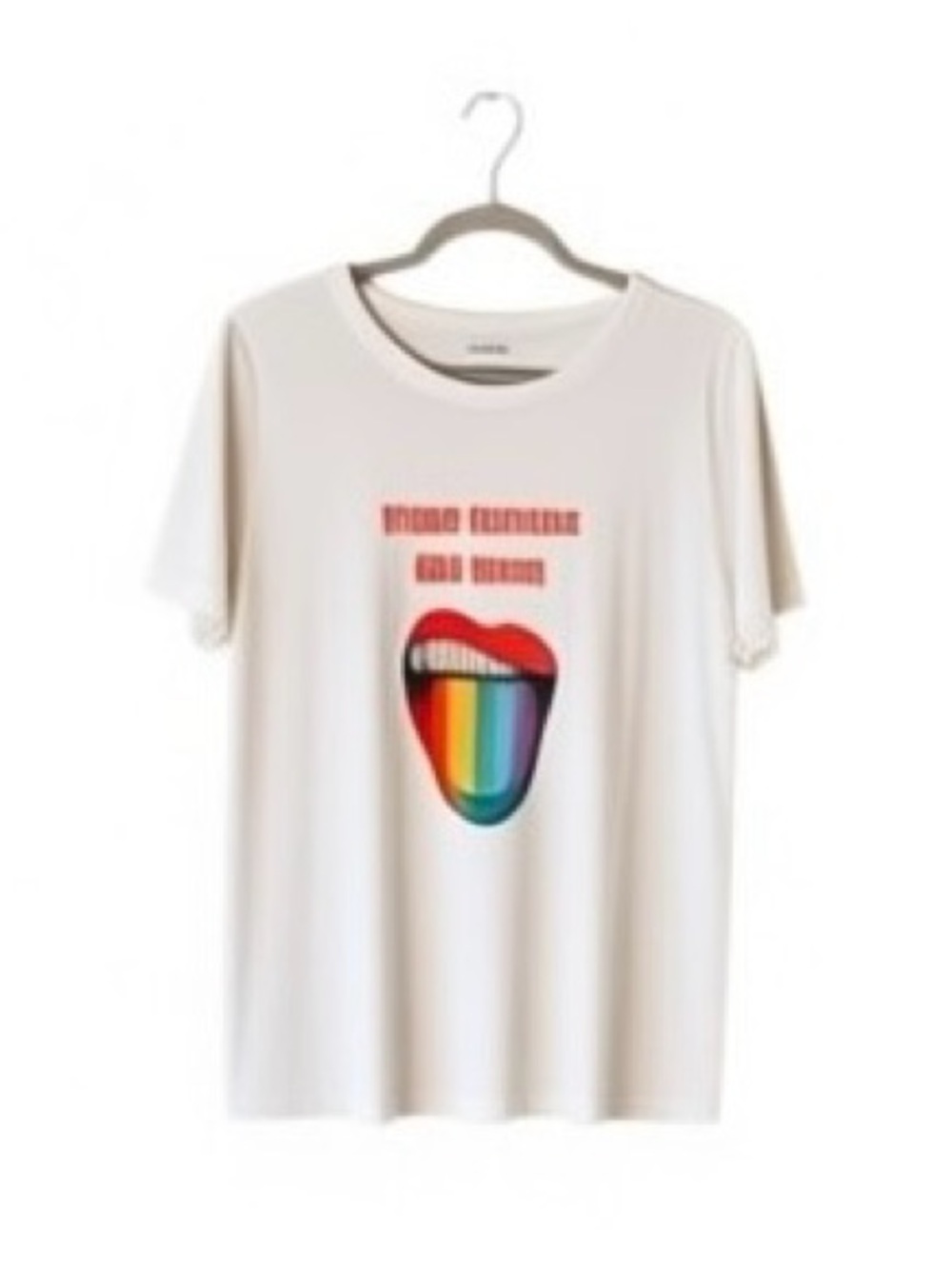 Men's White Graphic Short Sleeve Tee with Rainbow Tongue